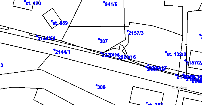 Parcela st. 2220/15 v KÚ Veřovice, Katastrální mapa