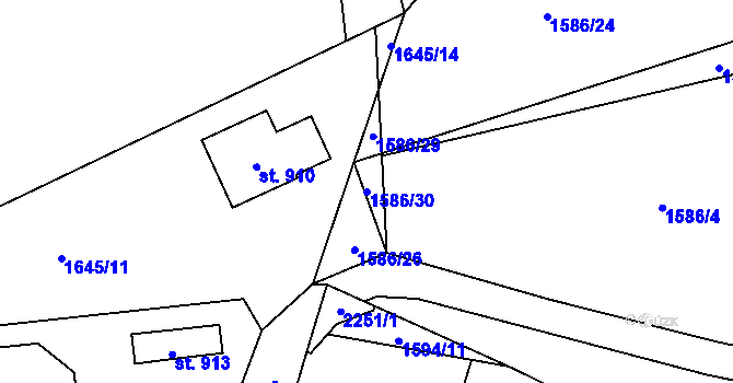 Parcela st. 1586/30 v KÚ Veřovice, Katastrální mapa