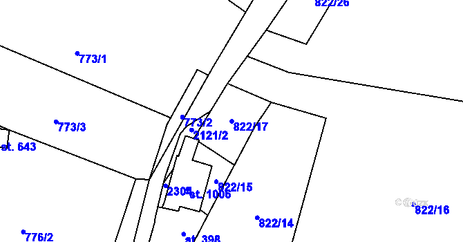 Parcela st. 822/17 v KÚ Veřovice, Katastrální mapa