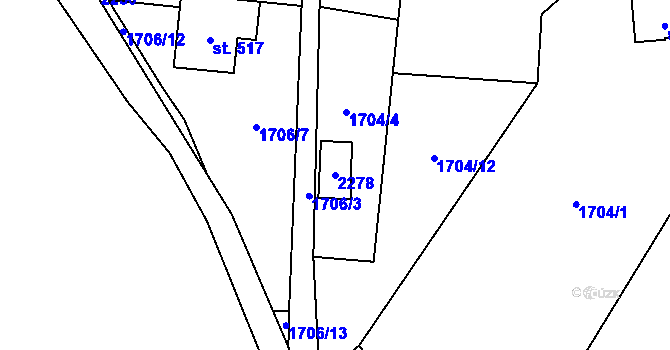 Parcela st. 2278 v KÚ Veřovice, Katastrální mapa