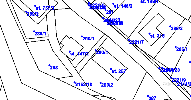 Parcela st. 290/4 v KÚ Veřovice, Katastrální mapa