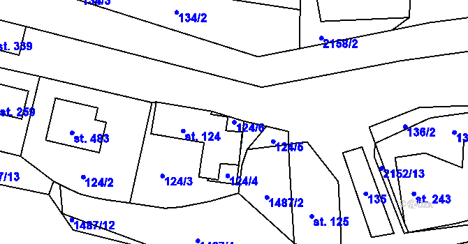 Parcela st. 124/6 v KÚ Veřovice, Katastrální mapa
