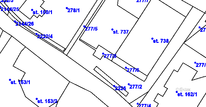 Parcela st. 277/8 v KÚ Veřovice, Katastrální mapa