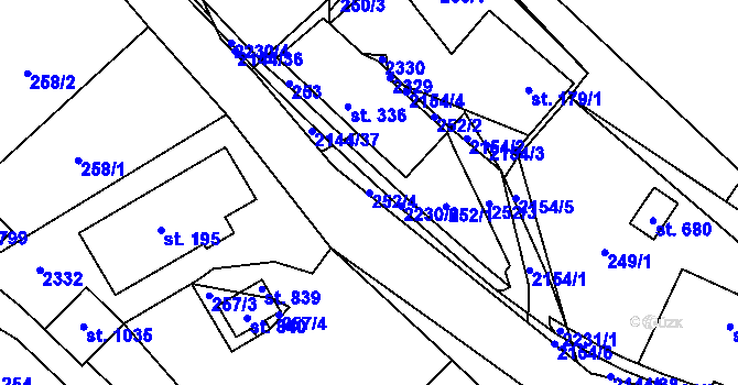 Parcela st. 252/4 v KÚ Veřovice, Katastrální mapa