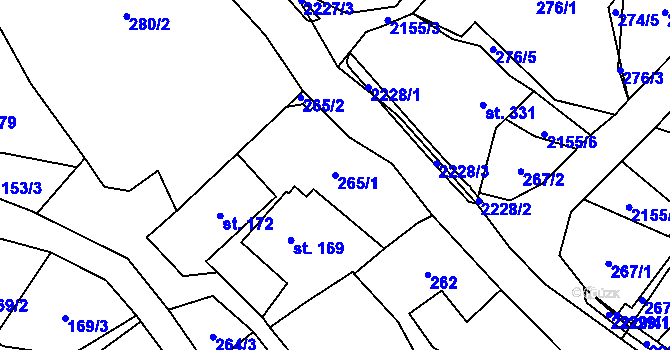 Parcela st. 265/1 v KÚ Veřovice, Katastrální mapa