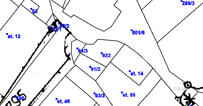 Parcela st. 922 v KÚ Vesce u Dačic, Katastrální mapa