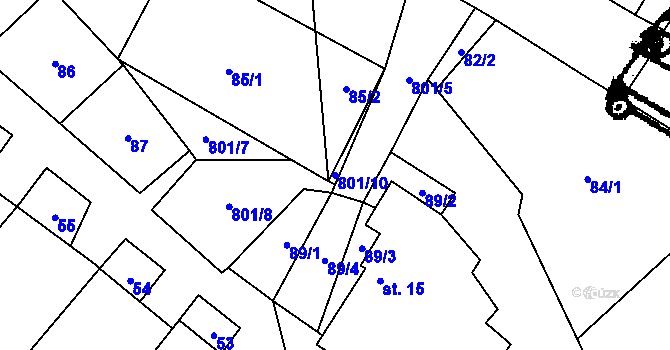 Parcela st. 801/10 v KÚ Vesce u Dačic, Katastrální mapa