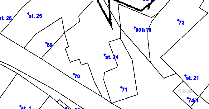 Parcela st. 24 v KÚ Vesce u Dačic, Katastrální mapa