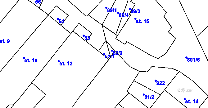 Parcela st. 52/1 v KÚ Vesce u Dačic, Katastrální mapa