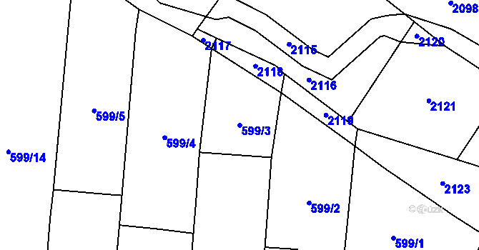 Parcela st. 599/3 v KÚ Vesce u Dačic, Katastrální mapa