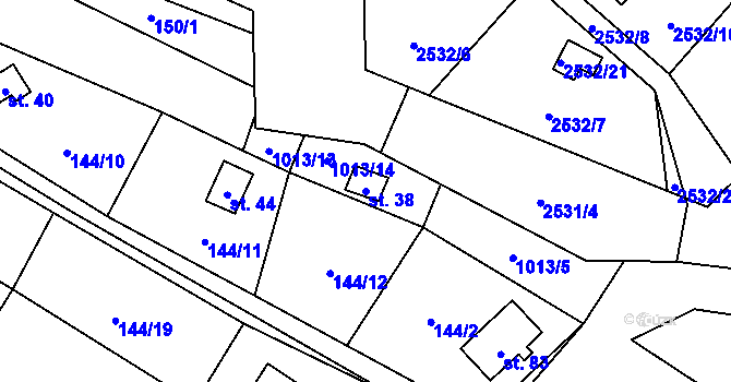 Parcela st. 38 v KÚ Čeraz, Katastrální mapa