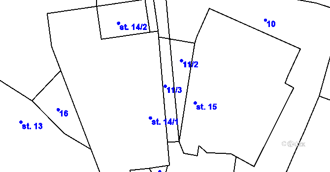 Parcela st. 11/3 v KÚ Čeraz, Katastrální mapa