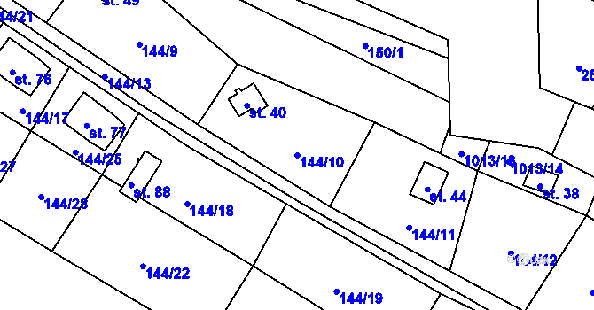 Parcela st. 144/10 v KÚ Čeraz, Katastrální mapa