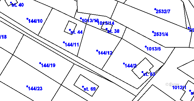 Parcela st. 144/12 v KÚ Čeraz, Katastrální mapa