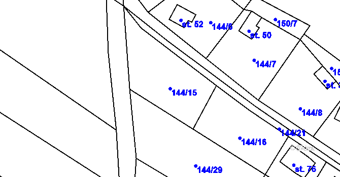 Parcela st. 144/15 v KÚ Čeraz, Katastrální mapa