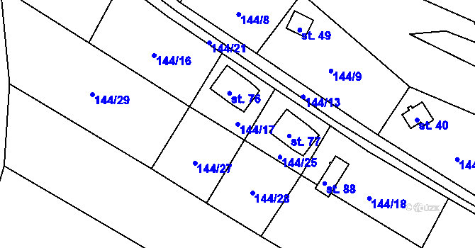 Parcela st. 144/17 v KÚ Čeraz, Katastrální mapa