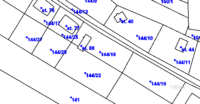 Parcela st. 144/18 v KÚ Čeraz, Katastrální mapa