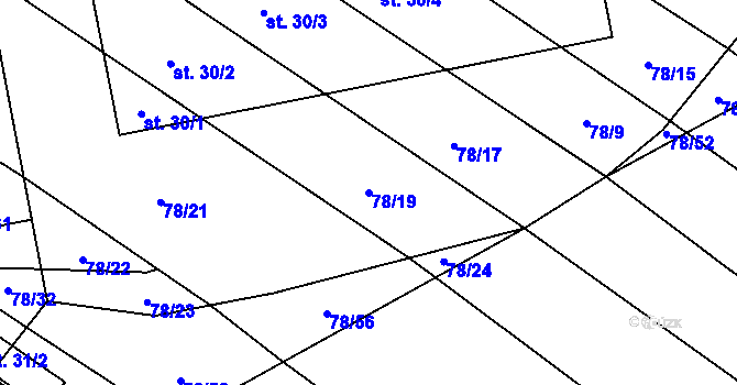 Parcela st. 78/19 v KÚ Čeraz, Katastrální mapa