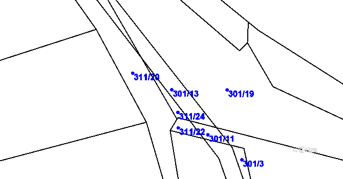 Parcela st. 301/13 v KÚ Čeraz, Katastrální mapa