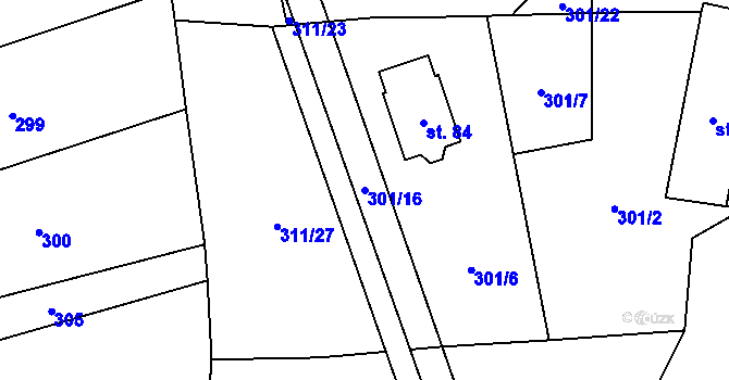 Parcela st. 301/16 v KÚ Čeraz, Katastrální mapa