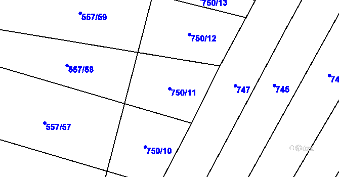 Parcela st. 750/11 v KÚ Čeraz, Katastrální mapa