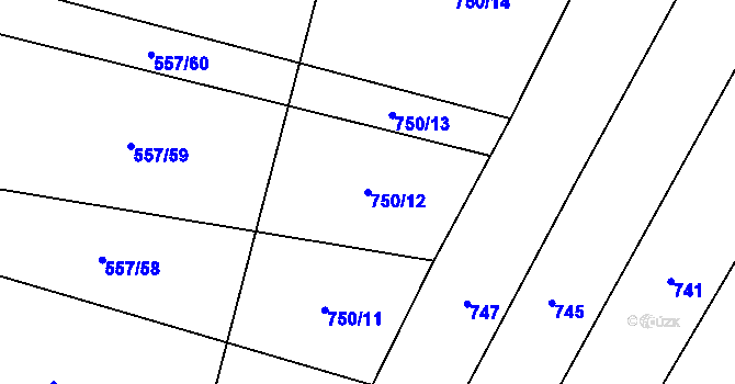Parcela st. 750/12 v KÚ Čeraz, Katastrální mapa