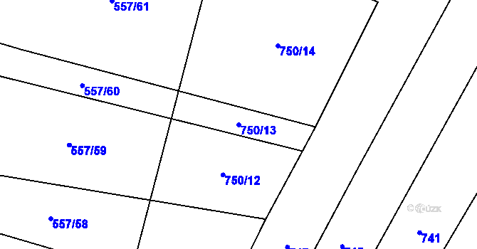 Parcela st. 750/13 v KÚ Čeraz, Katastrální mapa
