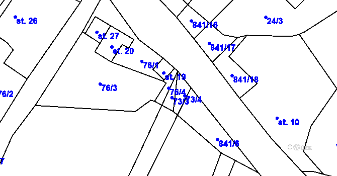 Parcela st. 76/4 v KÚ Mokrá u Soběslavi, Katastrální mapa