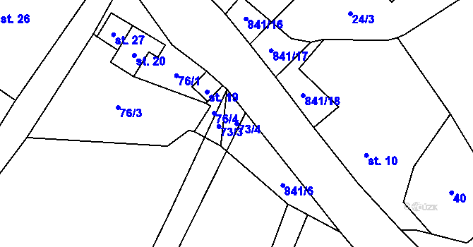 Parcela st. 73/4 v KÚ Mokrá u Soběslavi, Katastrální mapa