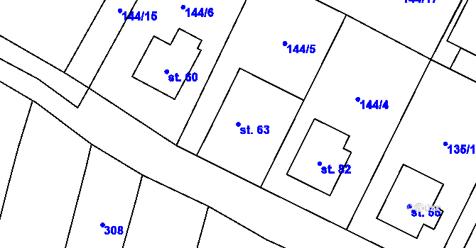 Parcela st. 63 v KÚ Vesce u Soběslavi, Katastrální mapa