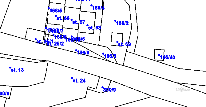 Parcela st. 166/5 v KÚ Vesce u Soběslavi, Katastrální mapa