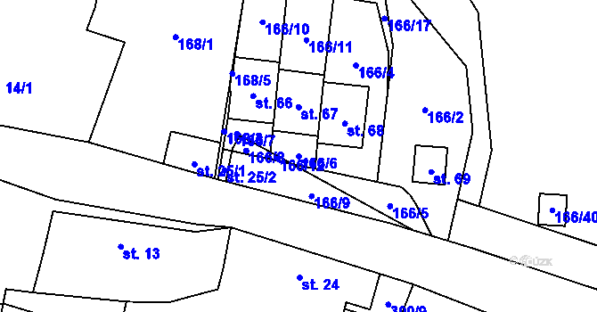 Parcela st. 166/6 v KÚ Vesce u Soběslavi, Katastrální mapa