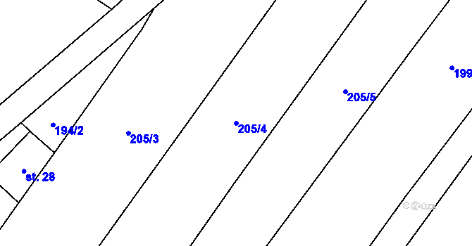 Parcela st. 205/4 v KÚ Vesce u Soběslavi, Katastrální mapa