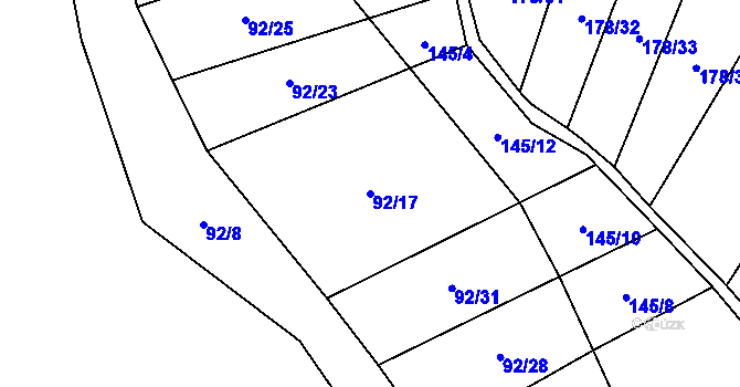 Parcela st. 92/17 v KÚ Častohostice, Katastrální mapa