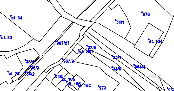 Parcela st. 32/5 v KÚ Častohostice, Katastrální mapa