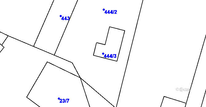 Parcela st. 444/3 v KÚ Lažínky, Katastrální mapa