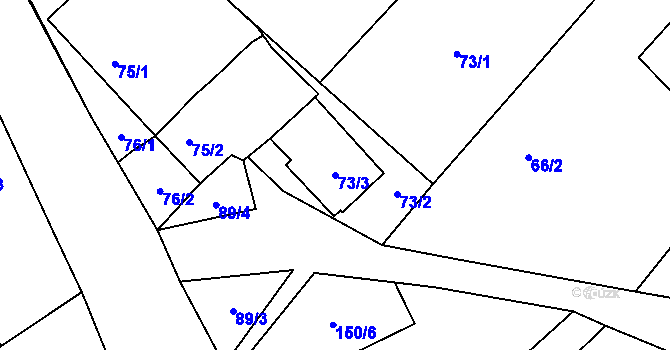 Parcela st. 73/3 v KÚ Lažínky, Katastrální mapa