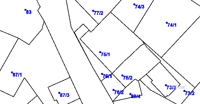 Parcela st. 75/1 v KÚ Lažínky, Katastrální mapa
