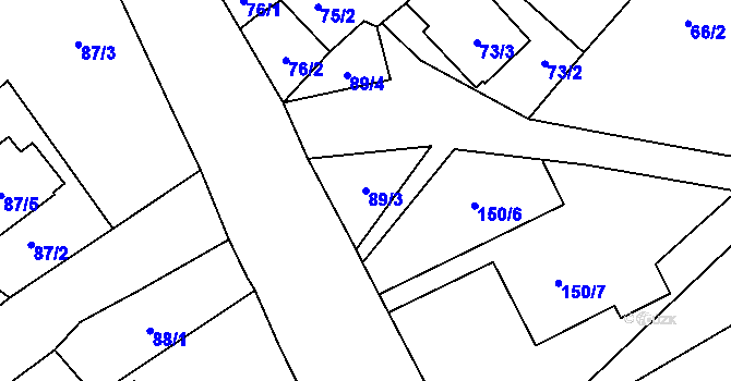Parcela st. 89/3 v KÚ Lažínky, Katastrální mapa