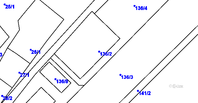 Parcela st. 136/2 v KÚ Lažínky, Katastrální mapa
