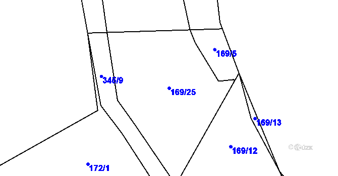 Parcela st. 169/25 v KÚ Lažínky, Katastrální mapa