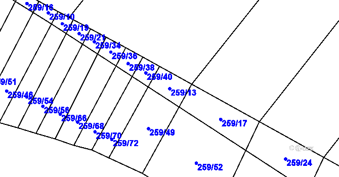 Parcela st. 259/13 v KÚ Lažínky, Katastrální mapa