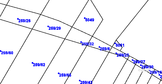 Parcela st. 259/32 v KÚ Lažínky, Katastrální mapa