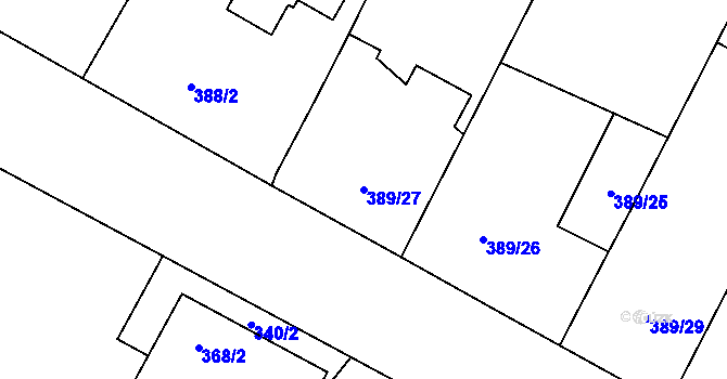 Parcela st. 389/27 v KÚ Lažínky, Katastrální mapa
