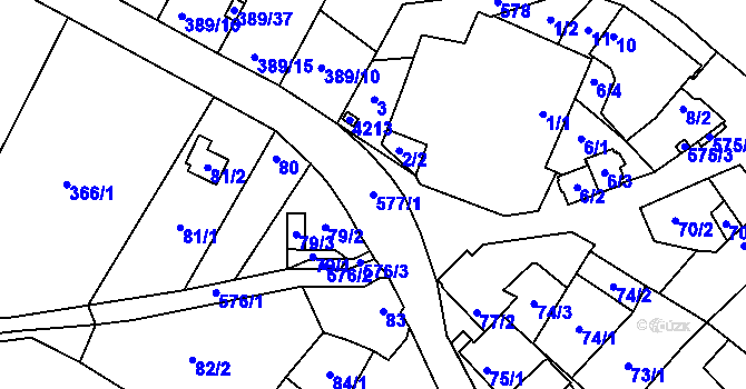 Parcela st. 577/1 v KÚ Lažínky, Katastrální mapa
