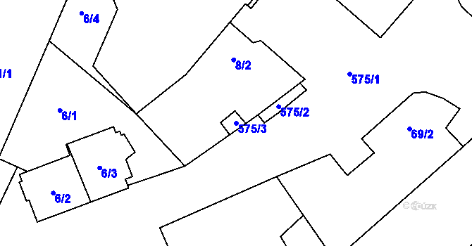 Parcela st. 575/3 v KÚ Lažínky, Katastrální mapa