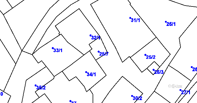 Parcela st. 25/7 v KÚ Lažínky, Katastrální mapa