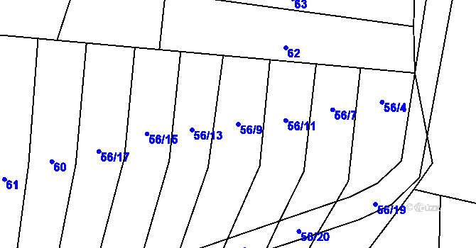 Parcela st. 56/9 v KÚ Vesce u Moravských Budějovic, Katastrální mapa