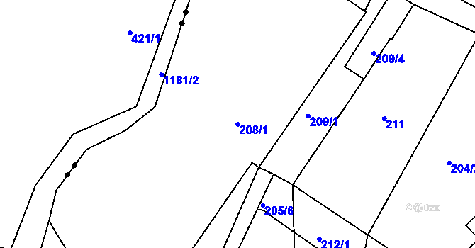 Parcela st. 208/1 v KÚ Vesec u Liberce, Katastrální mapa