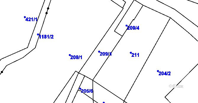 Parcela st. 209/1 v KÚ Vesec u Liberce, Katastrální mapa
